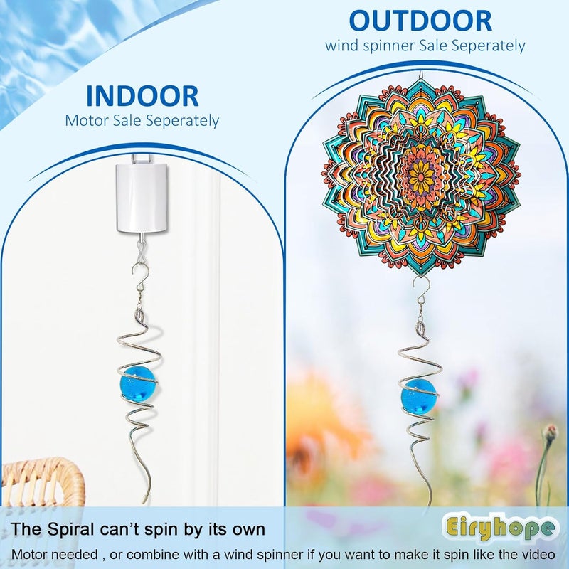 Eiryhope Gazing Ball Wind Spinner Spiral Tail with Blue Glass Orb | Creates Captivating Visual Illusion in Spinning, 13In Wind Spinners Stabilizer | Hanging Rotating Art Outdoor Garden Decor & Gift - Image 3